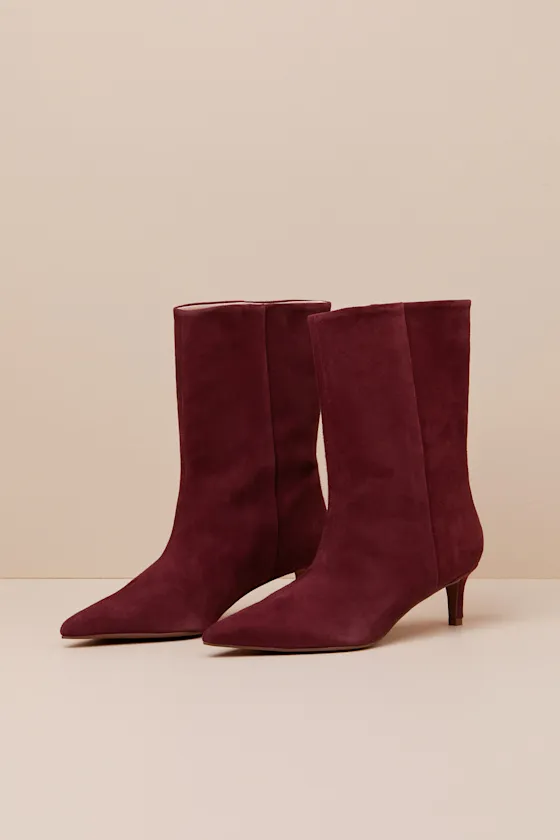 Game Changer Mahogany Suede Leather Pointed-Toe Mid-Calf Boots sold by Lulus product image thumbnail 2
