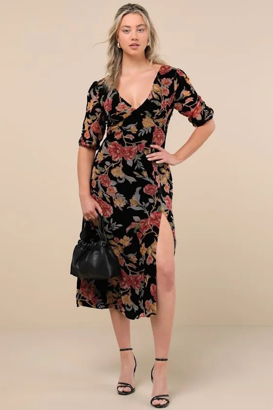 Gloriously Chic Black Floral Burnout Short Sleeve Midi Dress sold by Lulus product image thumbnail 2