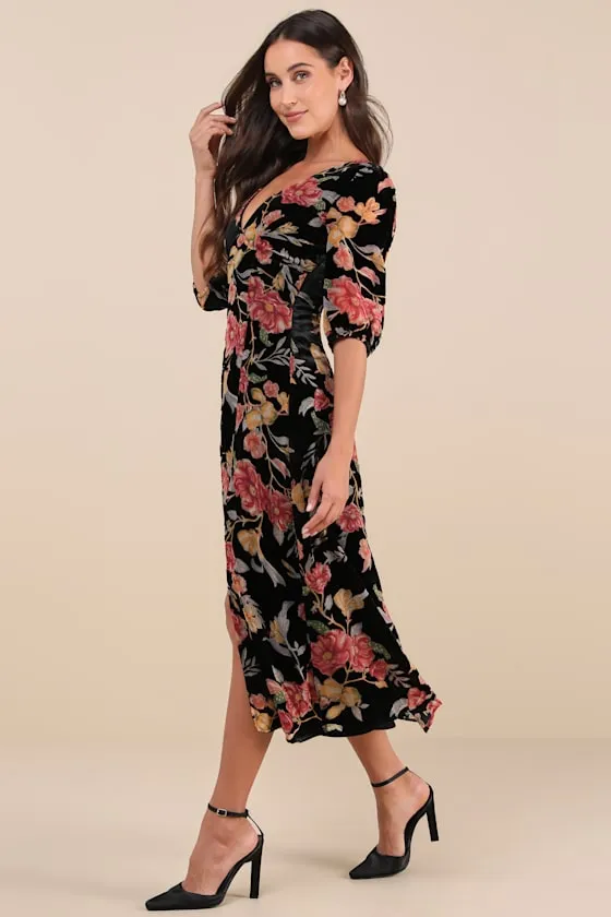 Gloriously Chic Black Floral Burnout Short Sleeve Midi Dress sold by Lulus product image thumbnail 3
