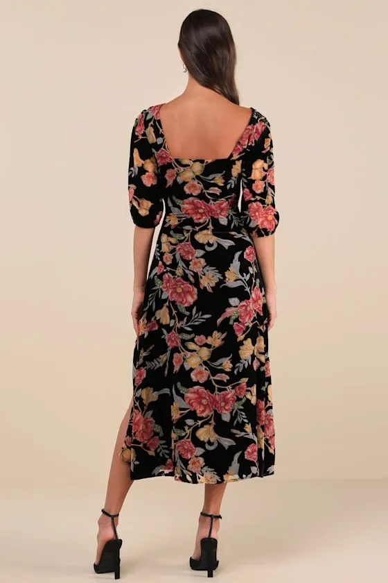 Gloriously Chic Black Floral Burnout Short Sleeve Midi Dress sold by Lulus product image thumbnail 4