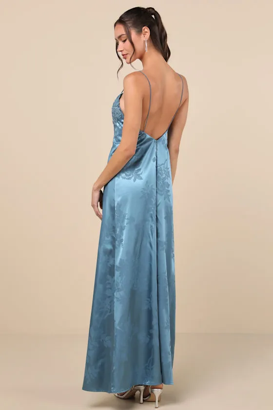 Whimsical Radiance Blue Satin Embroidered Maxi Dress sold by Lulus product image thumbnail 3