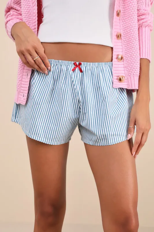 Rata Blue and White Striped Cotton Poplin Shorts sold by Lulus