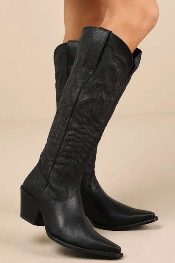 Raisin Kane Black Knee-High Western Boots sold by Lulus