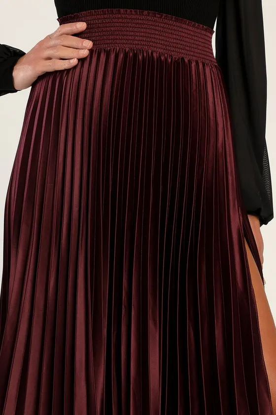 Sophisticated Vision Plum Satin Pleated Midi Skirt sold by Lulus product image thumbnail 3