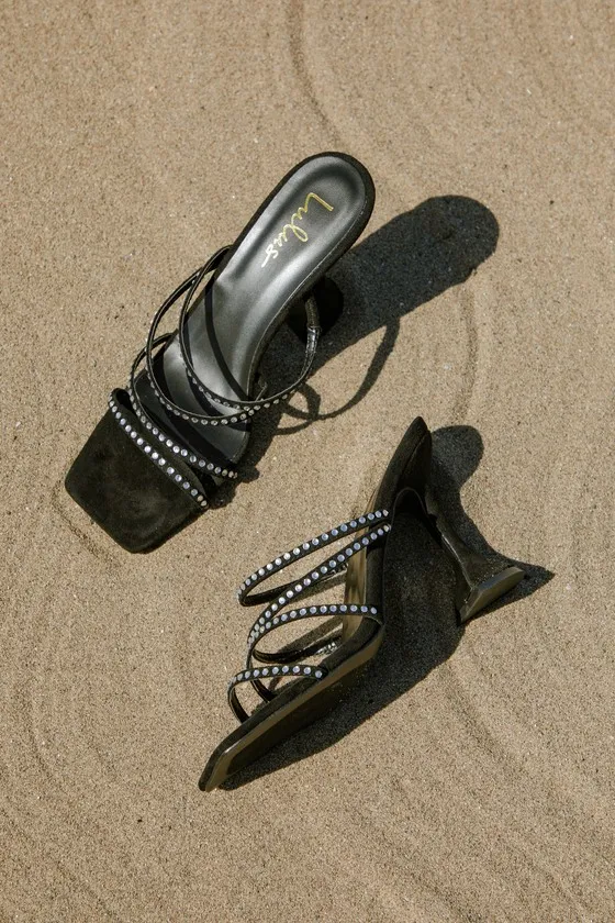 Carlotta Black Rhinestone High Heel Slide Sandals sold by Lulus product image thumbnail 2