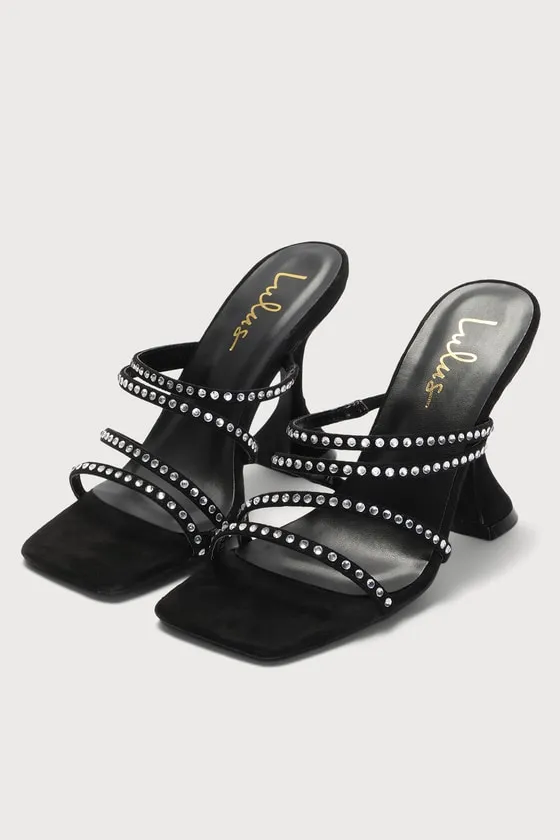 Carlotta Black Rhinestone High Heel Slide Sandals sold by Lulus product image thumbnail 4