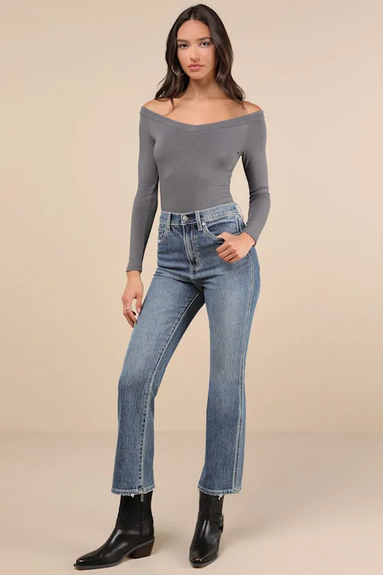 Simply Polished Dark Grey Ribbed Off-the-Shoulder Bodysuit sold by Lulus product image thumbnail 2