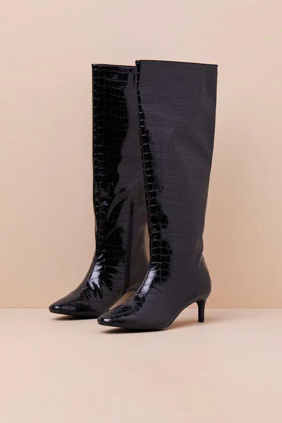 Rohmer Black Croc-Embossed Over-the-Knee Boots sold by Lulus product image thumbnail 2