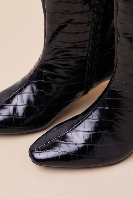 Rohmer Black Croc-Embossed Over-the-Knee Boots sold by Lulus product image thumbnail 3