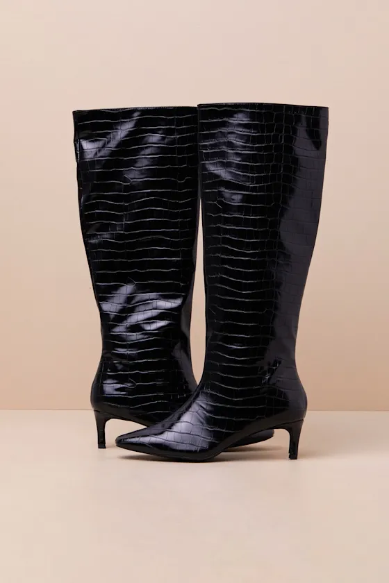 Rohmer Black Croc-Embossed Over-the-Knee Boots sold by Lulus product image thumbnail 4