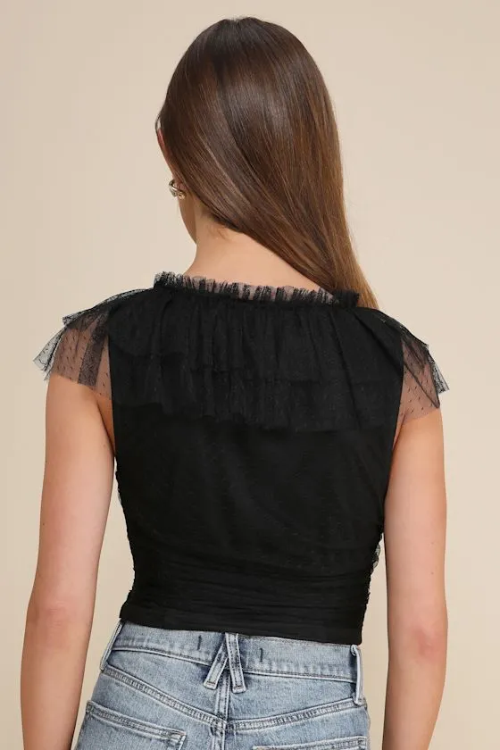Delightful Destiny Black Mesh Dot Ruffled Crop Top sold by Lulus product image thumbnail 2