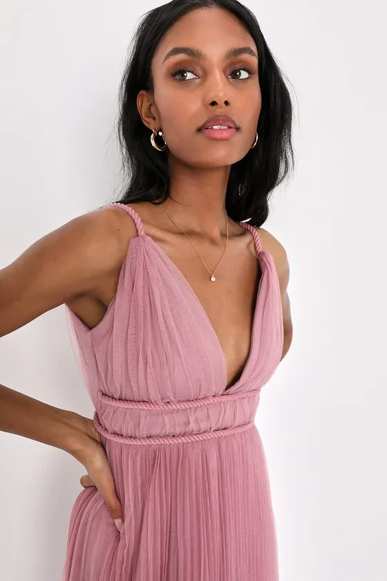 Sweet Goddess Mauve Mesh Pleated Sleeveless Midi Dress sold by Lulus product image thumbnail 2