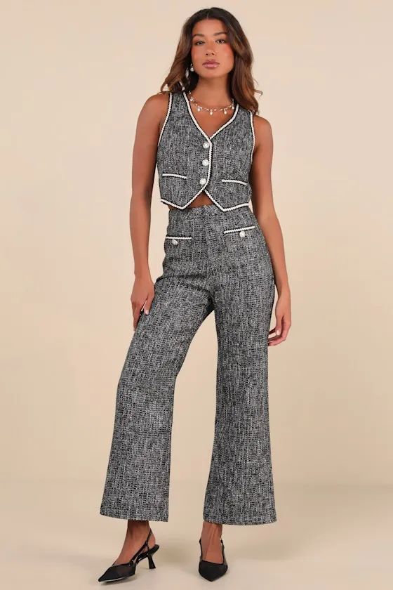 Poised Decision Black Tweed Lurex Contrast Trim Vest sold by Lulus product image thumbnail 3