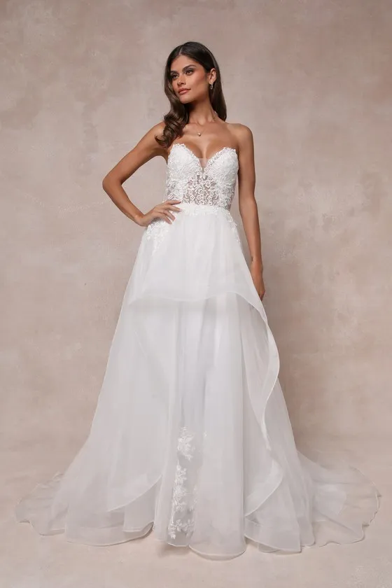 Mine, All Mine White Embroidered Organza Strapless A-Line Gown sold by Lulus