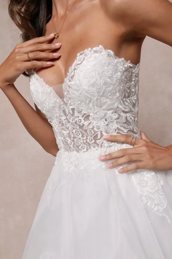 Mine, All Mine White Embroidered Organza Strapless A-Line Gown sold by Lulus product image thumbnail 4