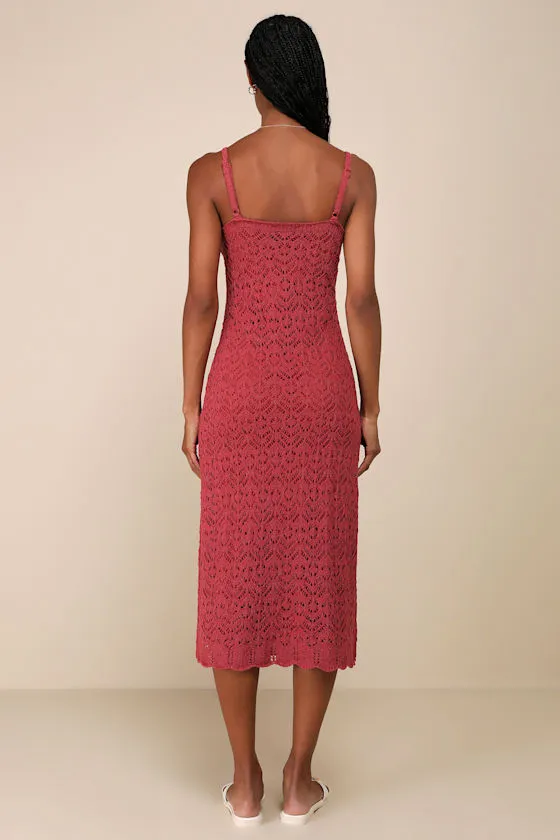 Sunset Vibes Rust Red Crochet Sleeveless Midi Dress sold by Lulus product image thumbnail 2