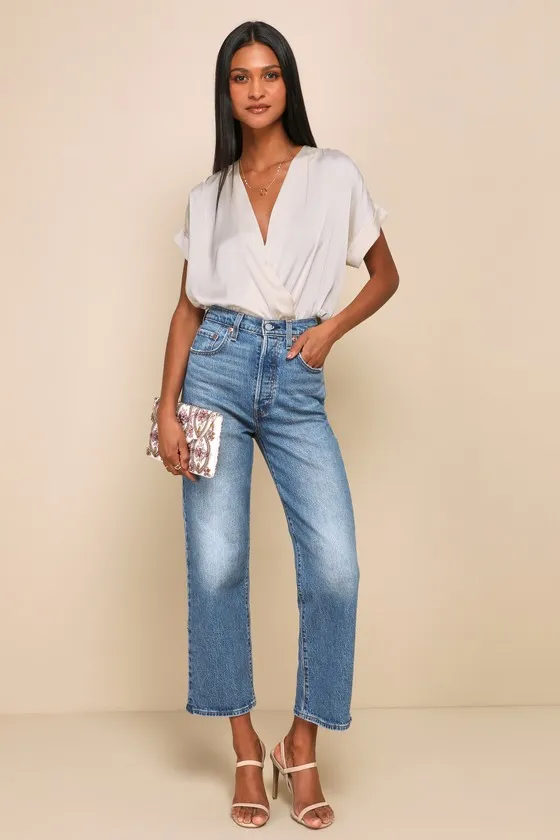 Posh Precision Champagne Satin Surplice Short Sleeve Bodysuit sold by Lulus product image thumbnail 2