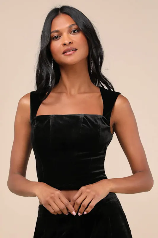 Memorably Flirty Black Velvet Cropped Cutout Sleeveless Top sold by Lulus