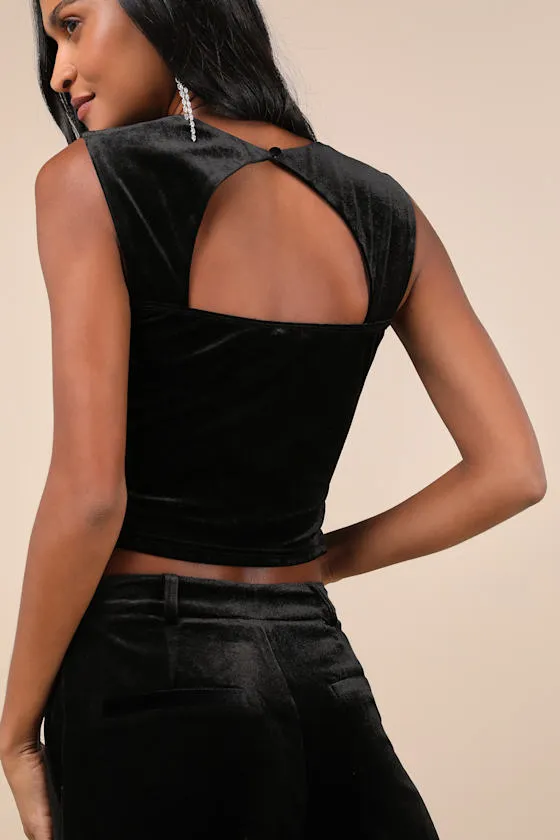 Memorably Flirty Black Velvet Cropped Cutout Sleeveless Top sold by Lulus product image thumbnail 4