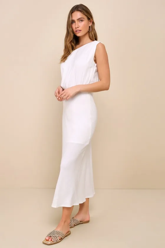 Casual Enchantment White Linen Off-the-Shoulder Midi Dress sold by Lulus product image thumbnail 4