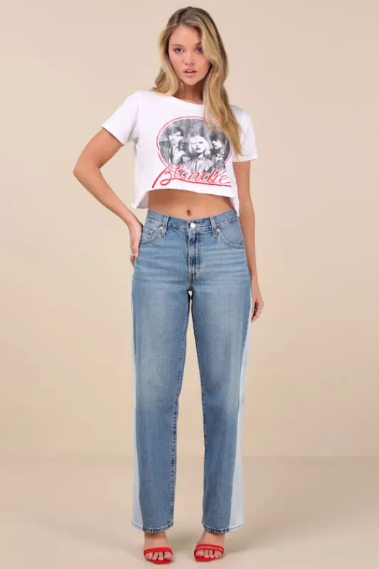 Baggy Dad Pieced Medium Wash Wide-Leg Jeans sold by Lulus