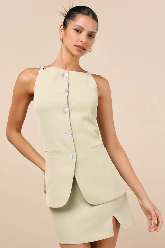 Polished Influence Light Green High-Rise Mini Skirt sold by Lulus