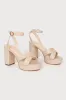 Selah Light Nude Crocodile-Embossed Ankle Strap Heels sold by Lulus