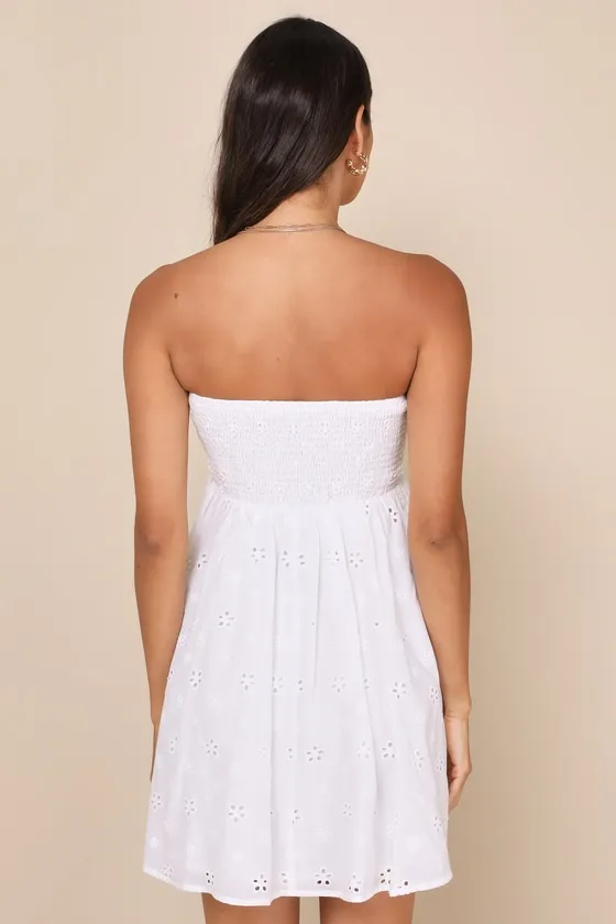 Sweetly Vibing White Eyelet Strapless Tie-Front Mini Dress sold by Lulus product image thumbnail 3