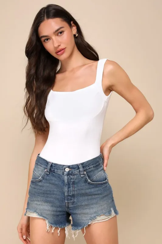 Now or Never Medium Wash High-Rise Distressed Denim Shorts sold by Lulus