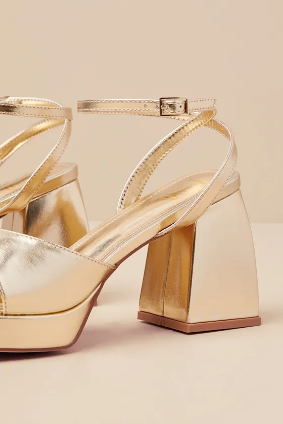 Shirine Gold Metallic Platform Ankle Strap Heels sold by Lulus product image thumbnail 4