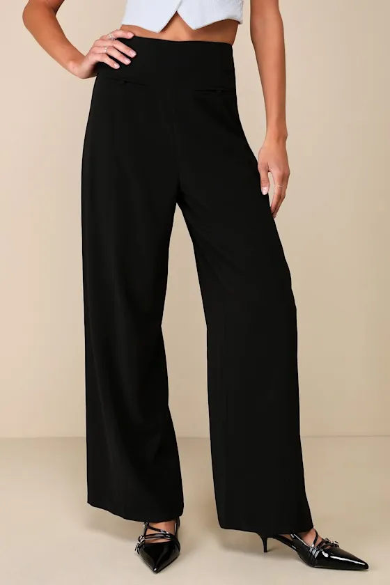 Essentially Posh Black Twill High-Rise Wide-Leg Trouser Pants sold by Lulus product image thumbnail 2