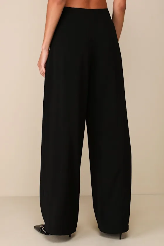 Essentially Posh Black Twill High-Rise Wide-Leg Trouser Pants sold by Lulus product image thumbnail 3