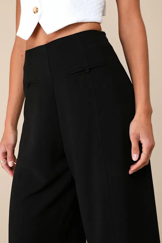 Essentially Posh Black Twill High-Rise Wide-Leg Trouser Pants sold by Lulus product image thumbnail 4