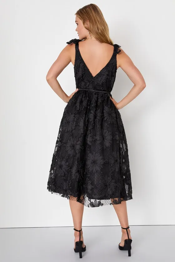Definition of Drama Black Floral Applique Tie-Strap Midi Dress sold by Lulus product image thumbnail 2