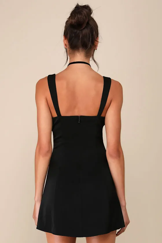 Flirtatiously Gorgeous Black Satin Lace Bustier Mini Dress sold by Lulus product image thumbnail 3