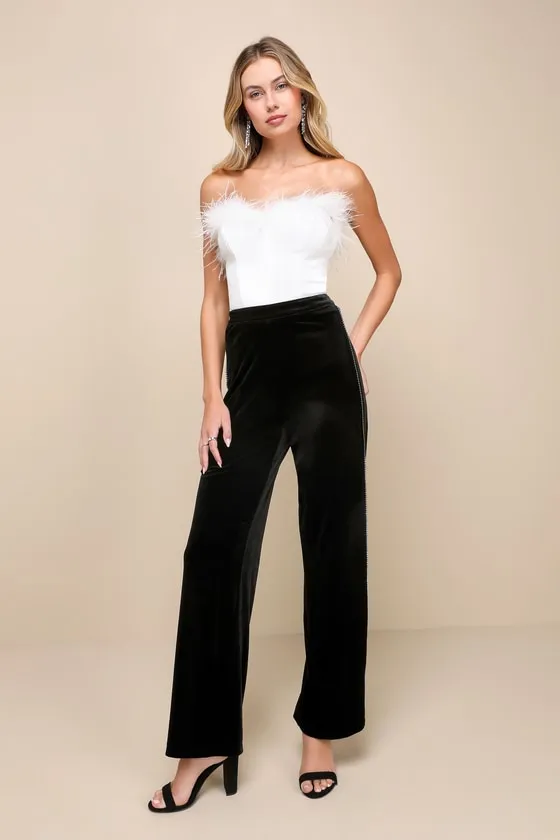 Fabulous Shine Black Velvet Rhinestone Straight Leg Pants sold by Lulus product image thumbnail 2