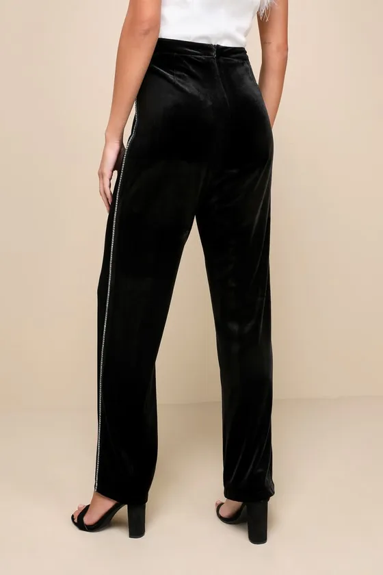 Fabulous Shine Black Velvet Rhinestone Straight Leg Pants sold by Lulus product image thumbnail 4