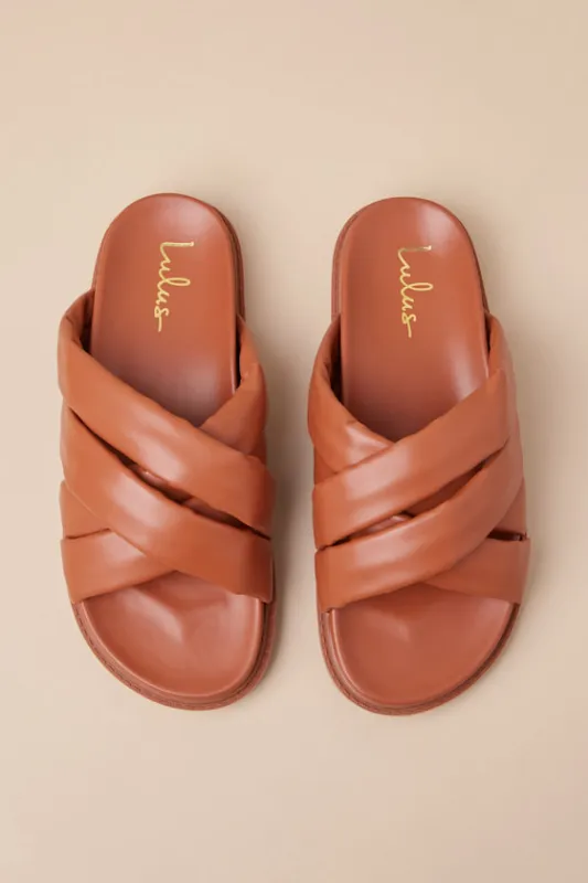 Tolleson Cognac Slide Sandals sold by Lulus