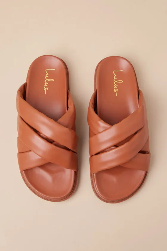 Tolleson Cognac Slide Sandals sold by Lulus