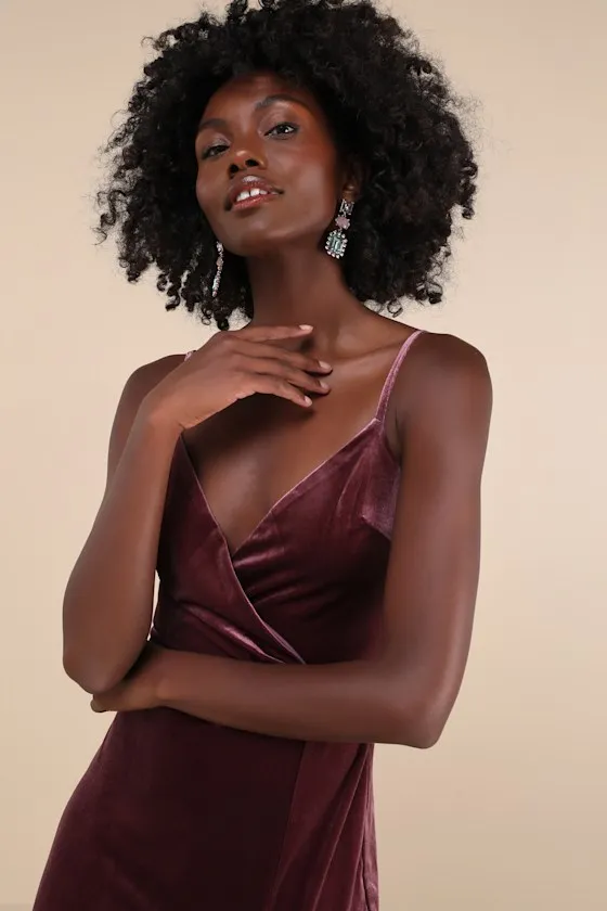 Graceful Glamour Dusty Purple Velvet Surplice Maxi Dress sold by Lulus product image thumbnail 3