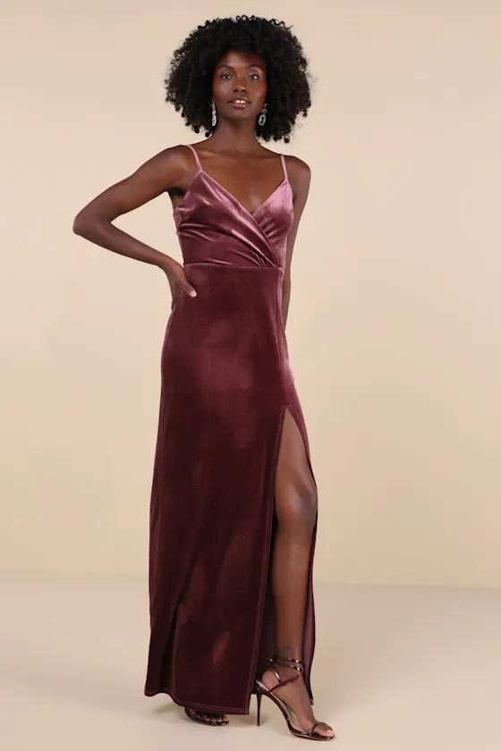 Graceful Glamour Dusty Purple Velvet Surplice Maxi Dress sold by Lulus product image thumbnail 4