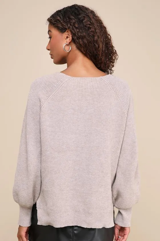 Cuddly Classic Heather Taupe Ribbed Knit Balloon Sleeve Sweater sold by Lulus product image thumbnail 2