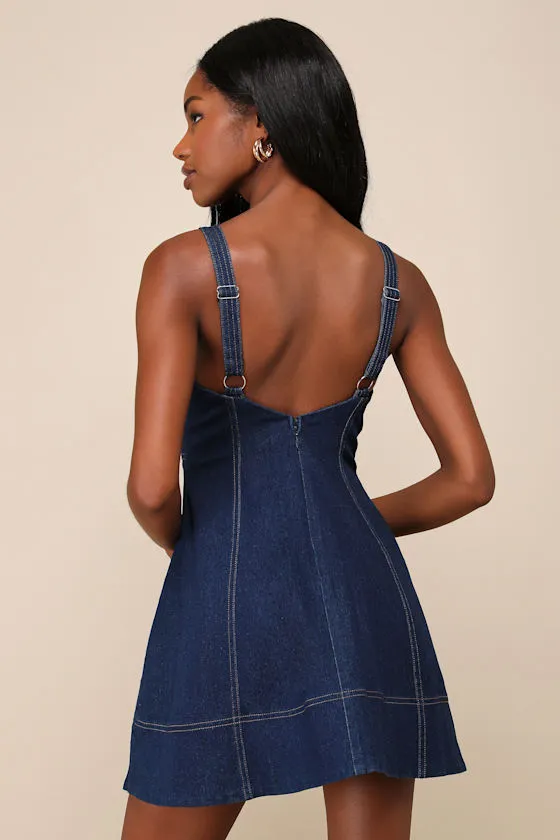 Cheerful Effect Dark Wash Denim Mini Dress sold by Lulus product image thumbnail 2