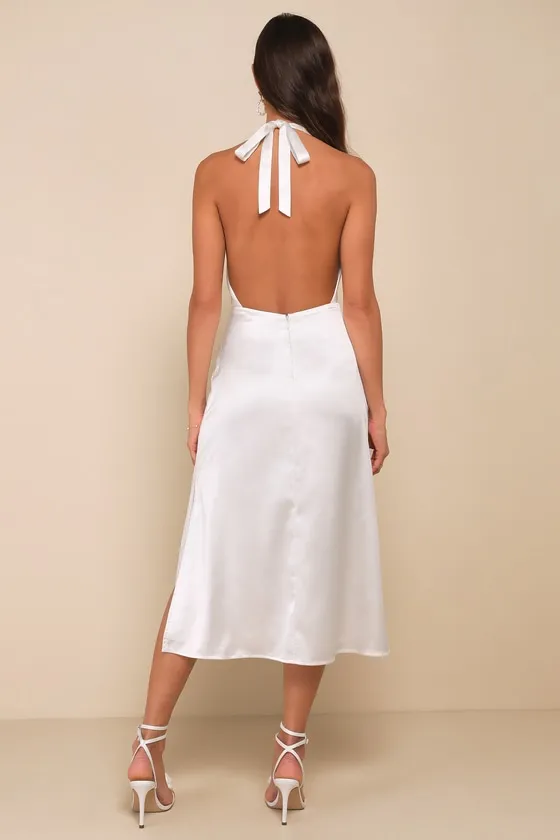 Timeless Glam White Satin Halter A-Line Midi Dress sold by Lulus product image thumbnail 2