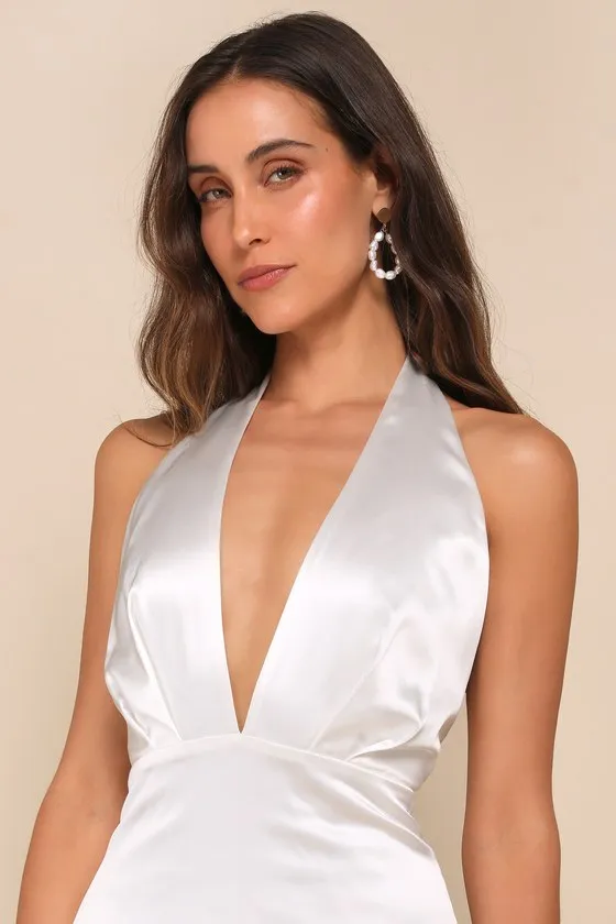 Timeless Glam White Satin Halter A-Line Midi Dress sold by Lulus product image thumbnail 3