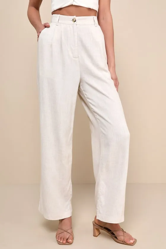 Relaxed Darling Beige Linen High-Waisted Trouser Pants sold by Lulus product image thumbnail 2