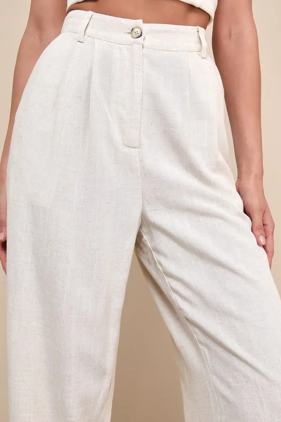 Relaxed Darling Beige Linen High-Waisted Trouser Pants sold by Lulus product image thumbnail 4