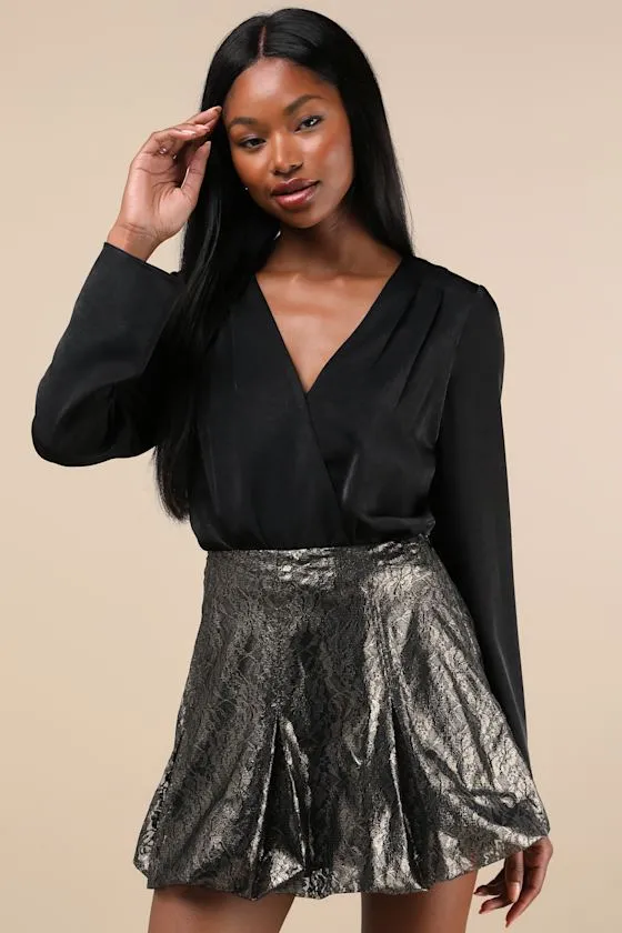 Majorly Glam Gold and Black Lace Bubble-Hem Mini Skirt sold by Lulus