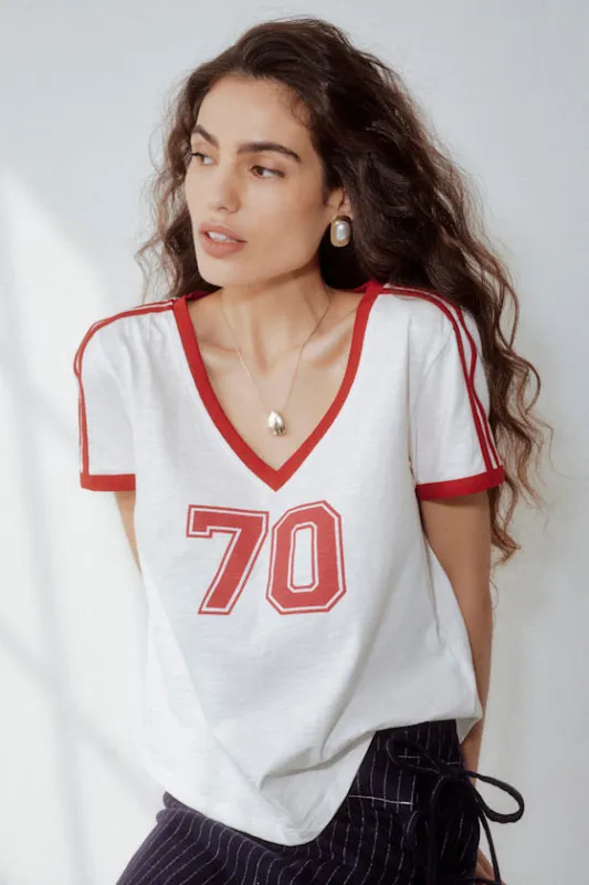 Janan White V-Neck Graphic Tee sold by Lulus