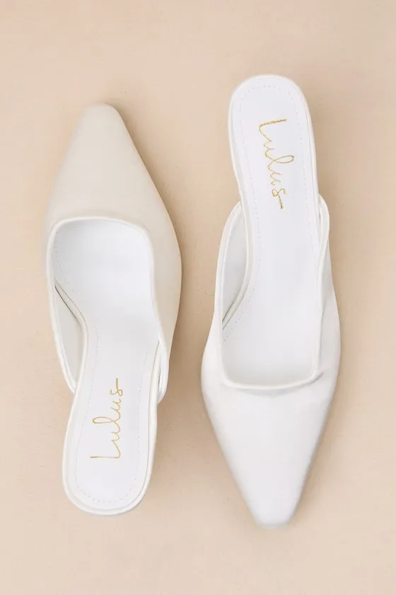Daliah White Satin Pointed-Toe Mule Pumps sold by Lulus product image thumbnail 3